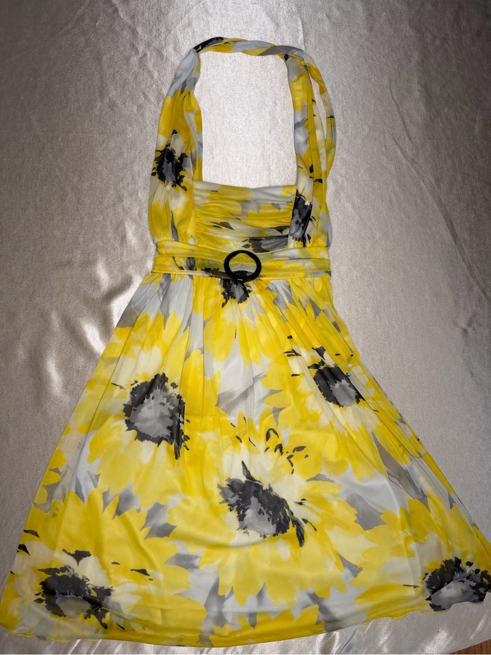 Vintage City Triangles Floral Halter Dress with O-Ring Empire Waist Small  Y2k